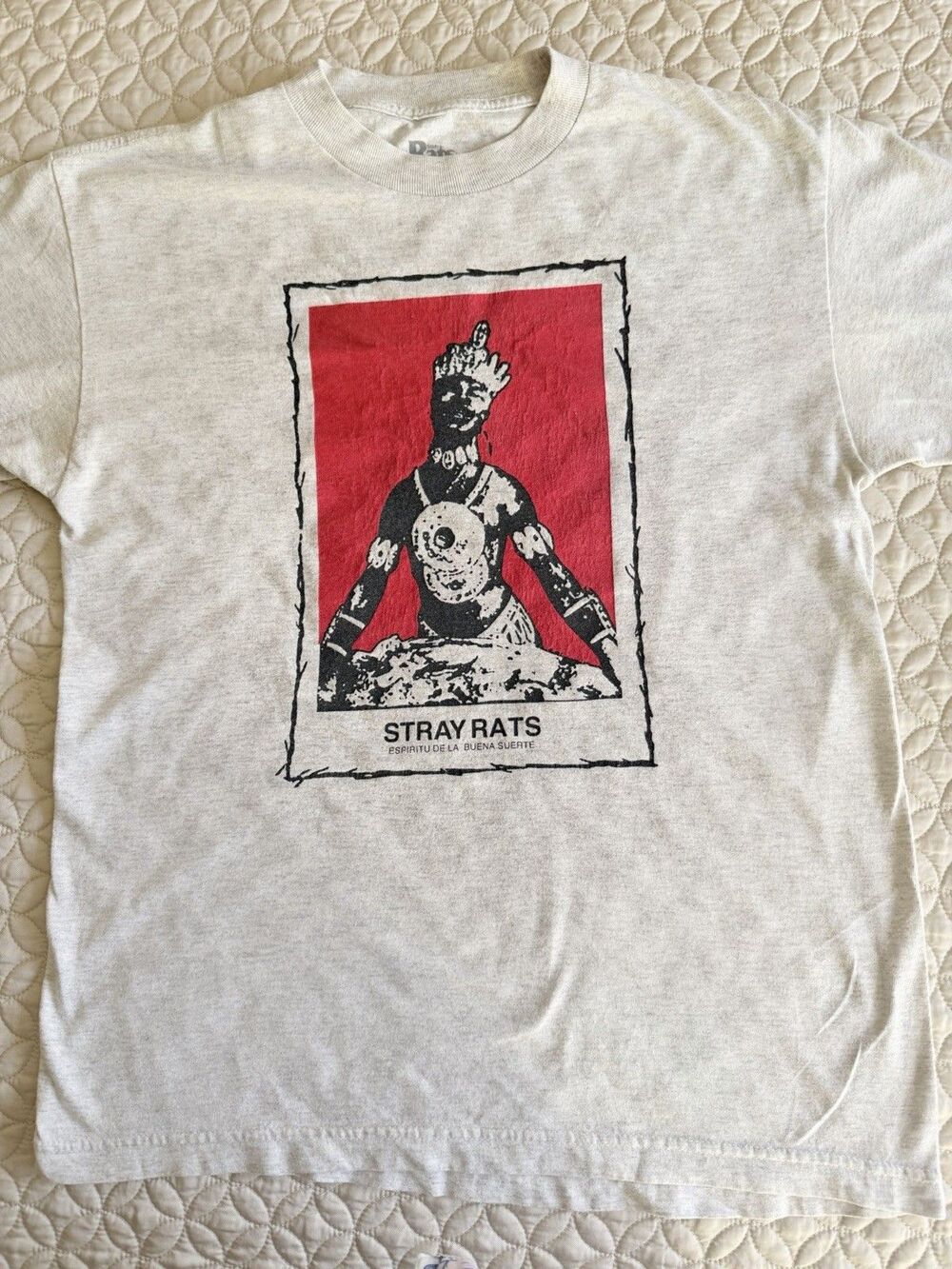 Stray Rats Streetwear Skate Graphic White Spirit of good luck T Shirt Medium USA